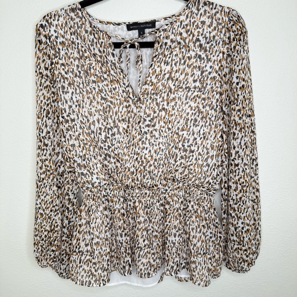 Banana Republic Leopard Print Long Sleeve Blouse Brown Gold Size Small - Picture 1 of 13